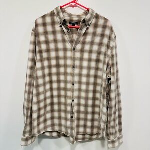 Express button up shirt! Mens beige plaid textured dress casual shirt size XL!